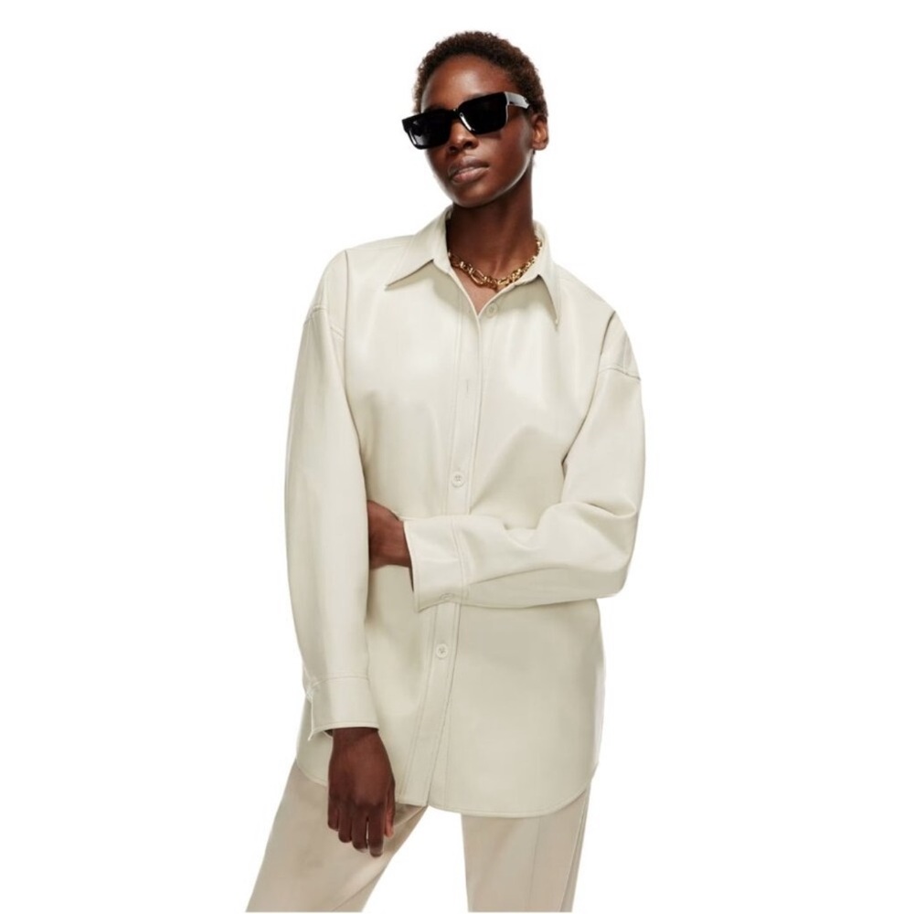 Aritzia Babaton Pelli Faux Leather Cream Shirt Jacket